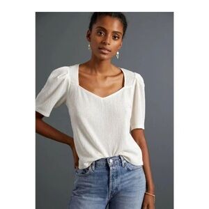 - Sunday in Brookline by Anthropologie Bow-Back Puff-Sleeved Top size XS